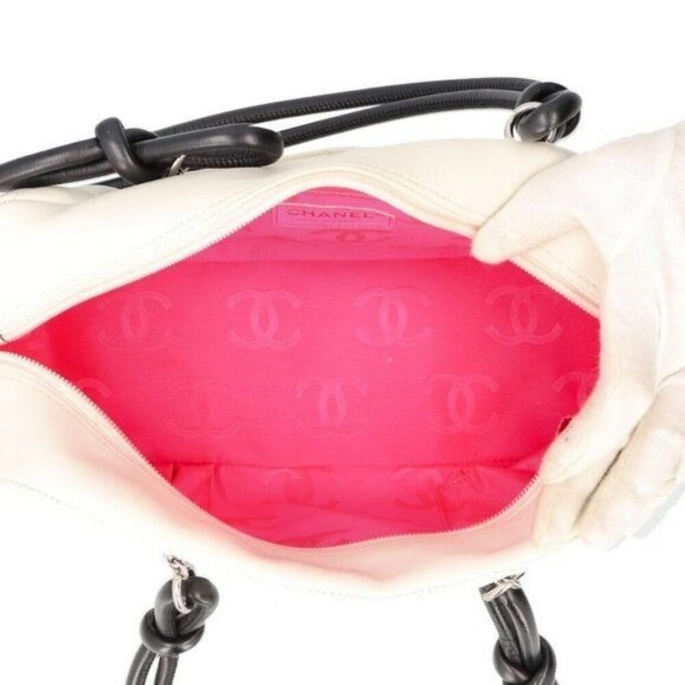 CHANEL Cambon Quilted Ligne Shoulder Bowling Bowler Bag Tote White - Picture 7 of 16